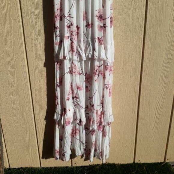 Cotton Candy Boho Romantic Feminine Floral Raw‎ Hem High Slit Maxi Dress Sz M - Picture 12 of 16